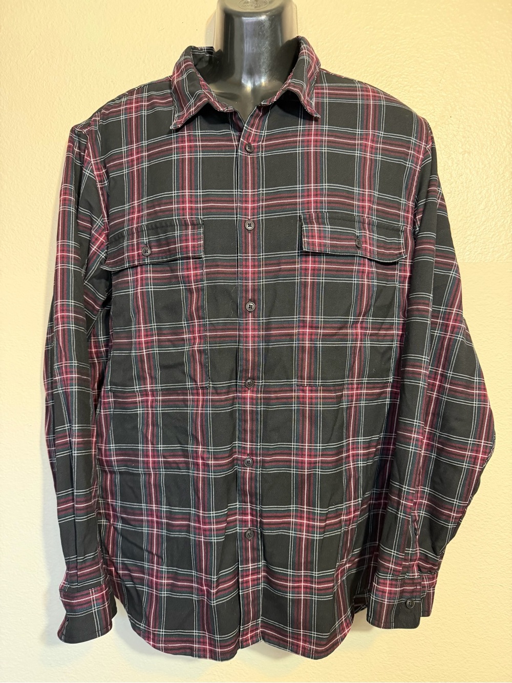 Topman Men's Black & Burgundy Plaid Button-Up Shirt